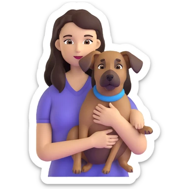 woman with long dark brown hair holding a Malinois dog in her arms sticker