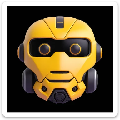3D rendered emoji of a robot face inspired by Bumblebee, with Toyota GR86 front features, yuzu fruit skin texture, yellow background, black rounded border sticker