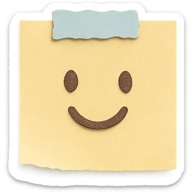 soft pastel gentle sticky note icon with torn paper edge, with a smiling face sticker