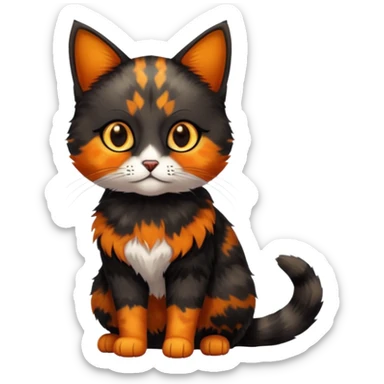small tortoiseshell cat. only black and and orange. amber eyes. full body. no white fur! sticker