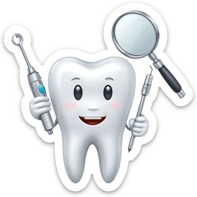 tooth with a small drill and dental mirror, representing root canal treatment sticker