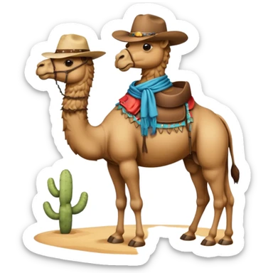 A full body camel with a cowboy hat and without the person on him sticker