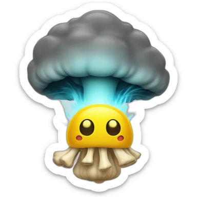 A yellow face with an open mouth, the top of its head exploding in the shape of a brain-like mushroom cloud. A visual form of the expression mind blown sticker