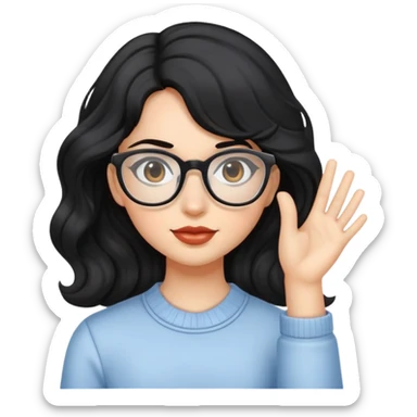 girl with wavy black hair and clear glasses ￼ sticker