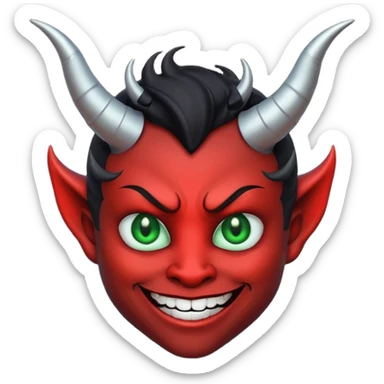 devil emoji in gothic palette with black and green colors, elegant horns, sinister smile, modern goth aesthetic sticker