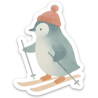 un pinguin avec un bonnet des batons qui fait du ski sticker