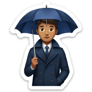 Man with umbrella + streetlight reflection, Midnight Wanderer. sticker