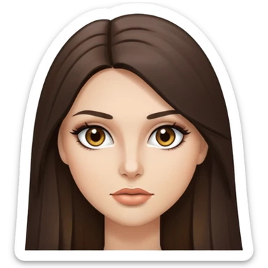 brunette straight hair, hazel eyes, baddie, pretty makeup, long hair sticker