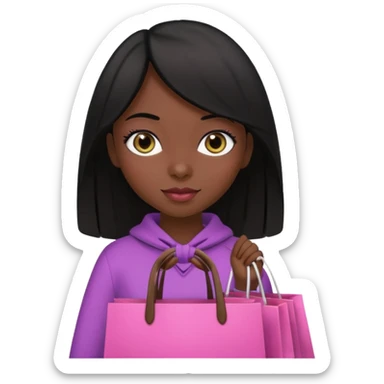 Uma menina morena cabelo liso preto olhos puxados fazendo compra com sacolas rosas  sticker