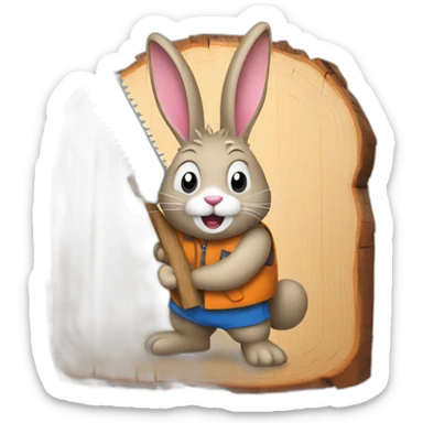 Rabbit cut wood with a saw sticker