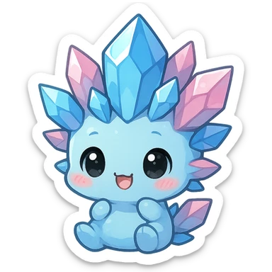 kawaii chibi crystal sprite creature, blue and pink crystals, tiny chibi proportions, adorable expression sticker