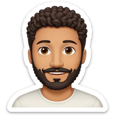 “Latino men man with short, curly dark hair, a well-groomed beard, and expressive dark eyes. He has a warm and charismatic smile sticker