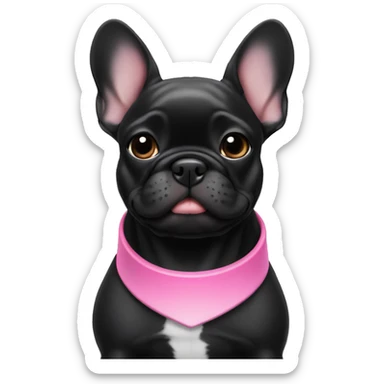 Solid black Frenchie pup with pink collar  sticker