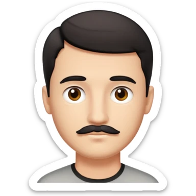 A face of a man with black patchy short hair and small short moustache sticker