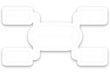 fai uno schemino scritto in bianco con la scritta al centro "PROTOCOLLO" E INTORNO METTI DELLE LINEE DI COLLEGAMENTO CON "FASE 1" "FASE 2" "FASE 3" "FASE 4", DEVE FAR CAPIRE CHE IL PROTOCOLLO SI SUDDIVIDE IN 3 FASI sticker