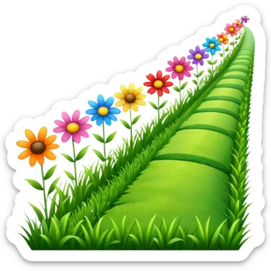 a row of flowers and grass extended far in a stright line sticker