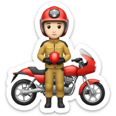 A boy stand with Motorbike sticker