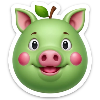 green pig with an apple in it's mouth sticker