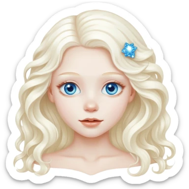 A beautiful albino girl with white long healthy and silky and wavy hair and blue sparkly eyes sticker