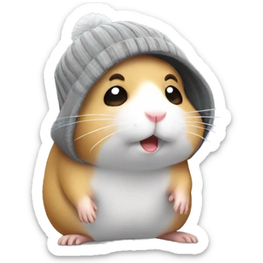 grey hamster wearing beanie crying sticker
