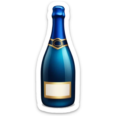Realistic dark  blue champagne bottle with glass of blue champagne.  sticker