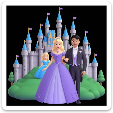 prince and princess Disney dress close up photo in castle background sticker