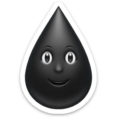 Minimal emoji, gothic teardrop sculpted from solid black metal, smooth reflective surface, heavy symbolic form, no glow, no neon, flat emoji style, centered, transparent background sticker