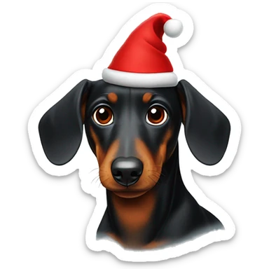 black dachshund with a red christmas hat on top of it’s head  sticker