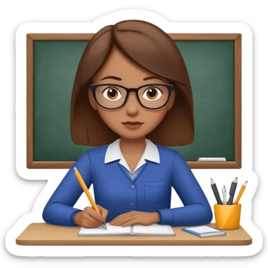 Uma mulher de cabelo cstanho que é professora um pouco brava não usa óculos e está a trabalhar ao computador sticker