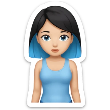 Black haired with baby blue ends, tan skin, and sexy outfit sticker