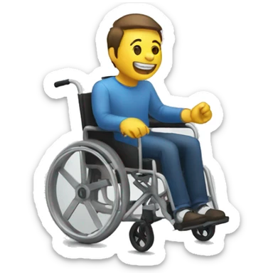 a man laughing in a wheelchair sticker