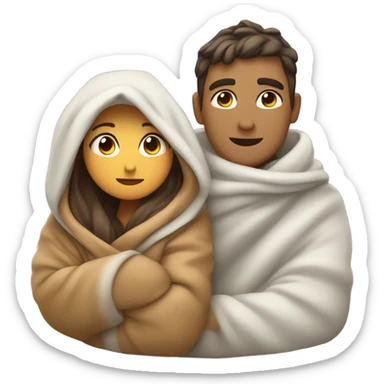 Couple cuddling under blanket sticker
