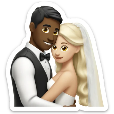 A white blonde man has just married, with a woman with black hair and a brown complexion. They have a lot of money. they are hugged sticker