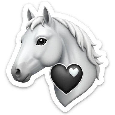 White Horse centered within a black heart emoji sticker