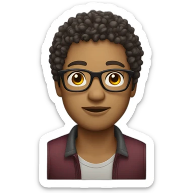 curly short haired man wearing square glasses light skin sticker