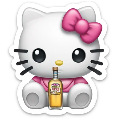 Hello kitty Crying sad tears depressed with tequila hello kitty sticker