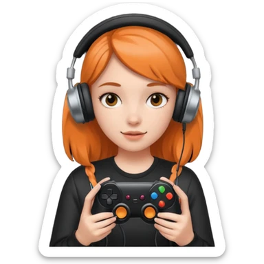 girl with headphones holding all black game controller sticker