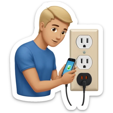 plugging in his phone to an outlet sticker