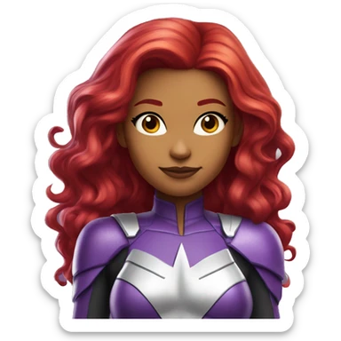 dc comics starfire firey red hair; purple and silver outfit sticker