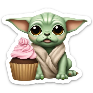 Baby yoda with amstaff dog and cupcake sticker