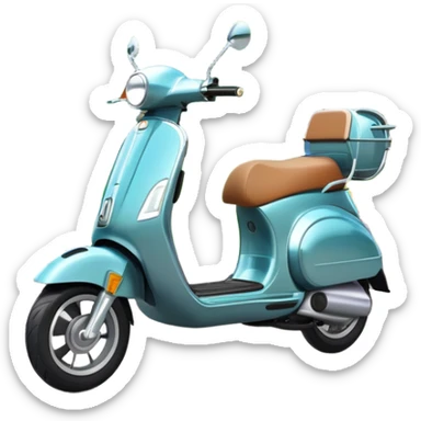 An icon featuring a sleek scooter parked on a smooth city sidewalk. The background showcases a vibrant urban park with green trees, flower beds, and a clear sky. A sense of freedom and movement is captured, with the scooter ready for the next ride. Transparent background emphasizes the simplicity and fun of scootering. sticker