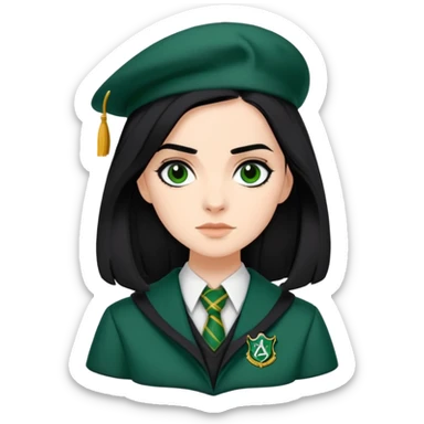 genevieve gaunt is Pansy Parkinson in harry potter, wear hogwarts slytherin uniform, black hair sticker