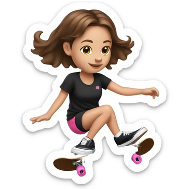 little girl with brown hair, pink shirt from VANS and black shorts skateboarding on skatepark sticker