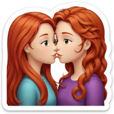 two girls kissing, one with long straight red hair, the other with long curly light brown hair sticker