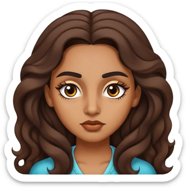 chica morena con pelo largo, ondulado, cejas de choni y ojos rasgados sticker