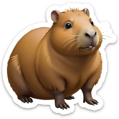 cinematic-capybara-realistic-full-body-on-all-fours-emoji,-plump-and-relaxed-body-soaking-in-the-warm-sun,-short-brown-fur-slightly-ruffled,-head-tilted-dramatically,-calm-expressive-eyes-exuding-serene-wisdom,-simplified-yet-realistic head tilted confidently staring at the camera in a comical way sticker