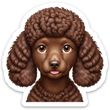 Cinematic Noble Chocolate Poodle Portrait Emoji, Poised and regal, with a refined, elegant build and a meticulously groomed, curly chocolate Fur, deep-set soulful brown eyes, Simplified yet sharp and sophisticated features, highly detailed, glowing with a soft, dignified glow, high shine, intelligent and graceful, stylized with an air of sophistication, focused and attentive, soft glowing outline, capturing the essence of a watchful and confident companion, so majestic it feels as though it could prance out of the screen with effortless authority! sticker