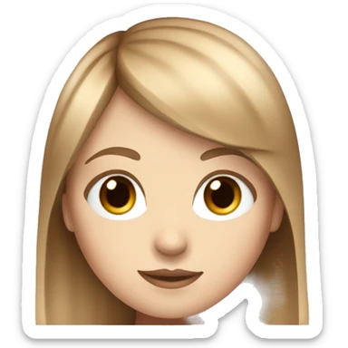 white girl with light brown hair that has red streaks in it and bangs and blue eyes sticker