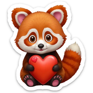 red panda holding a red emoji heart sticker