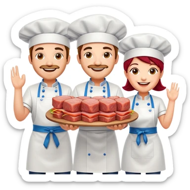 spam artists welcoming guests at a spam meat exhibition  sticker